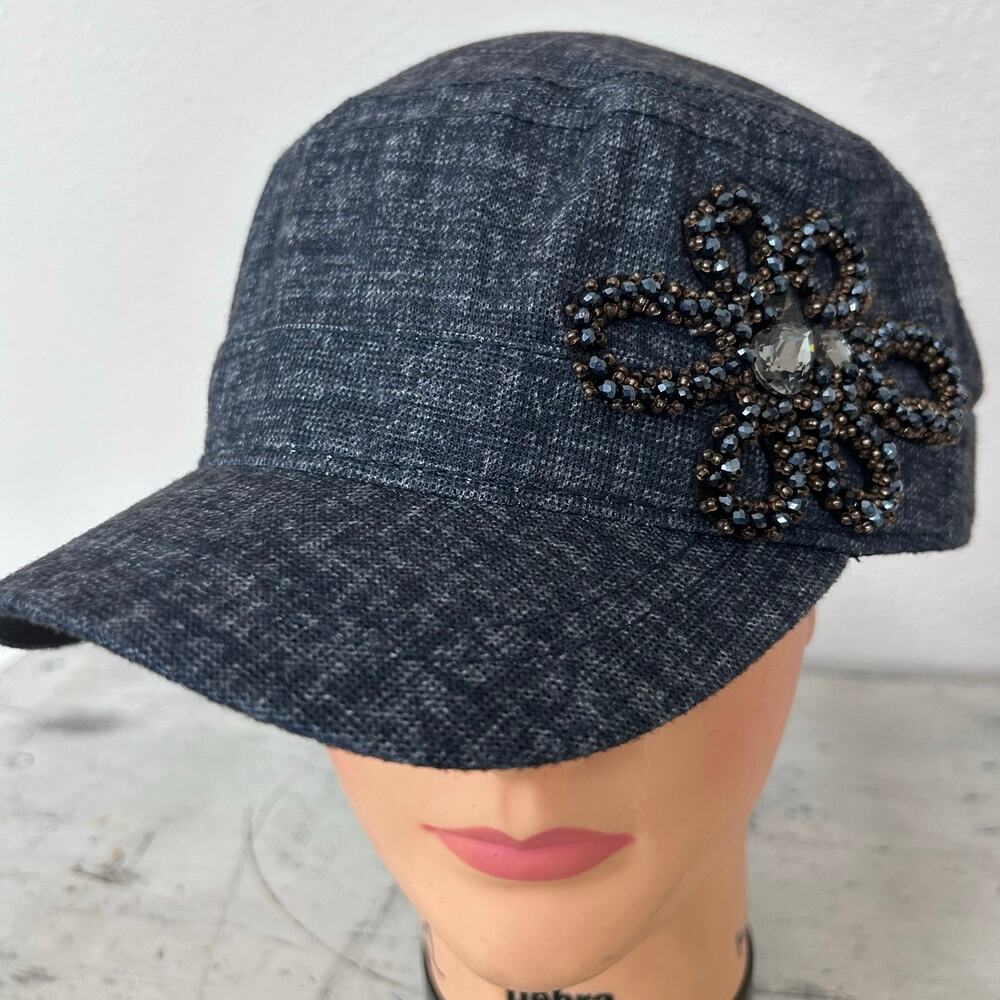 Newsboy hat cap vintage style beaded rhinestones flower fairy grunge retro - Picture 5 of 11
